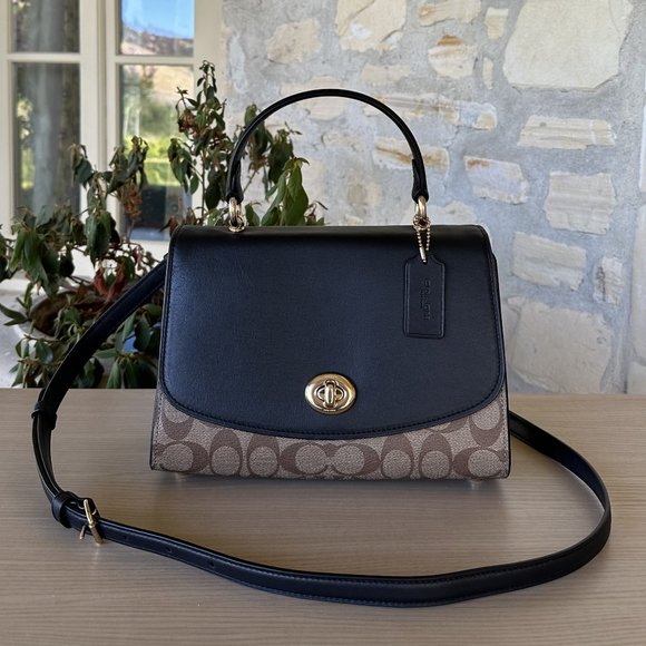 Coach Tilly Top Handle Satchel In Signature Canvas IM/KHAKI/Black NWT Women - Picture 1 of 8